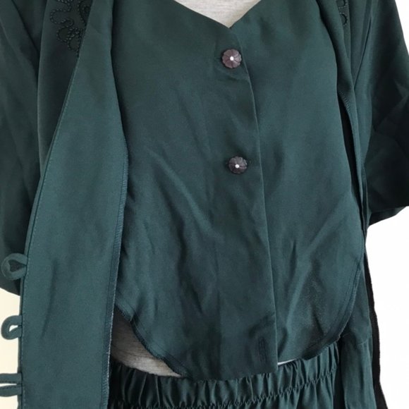 Modern Touch Forest Green Braided Embroidery Two piece Skirt Set with Jacket - Picture 4 of 4